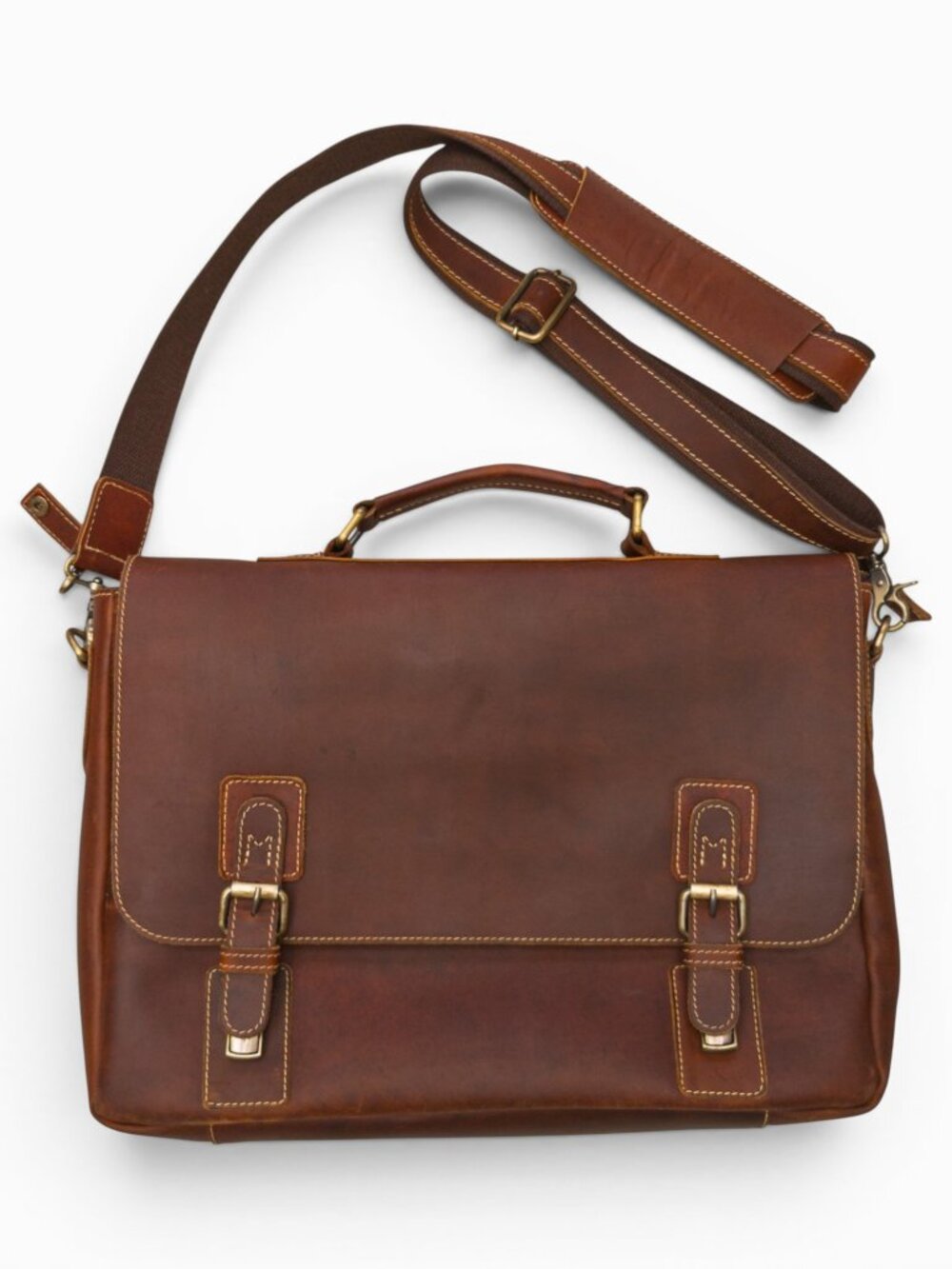 Viosi Brown Leather Messenger Briefcase – 16" Laptop Capacity
